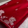 Ruby Red Banarasi Silk Saree – Silver Zari Floral Border & Minimal Butta Work