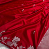 Ruby Red Banarasi Silk Saree – Silver Zari Floral Border & Minimal Butta Work