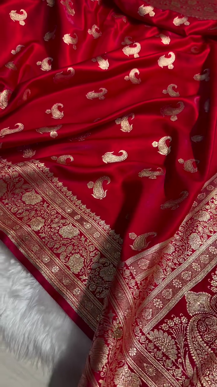 Royal Crimson Banarasi Silk Saree – Pure Zari Weave