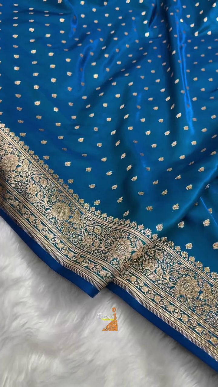 Teal Blue Banarasi Silk Saree – Golden Zari Butta & Rich Floral Border