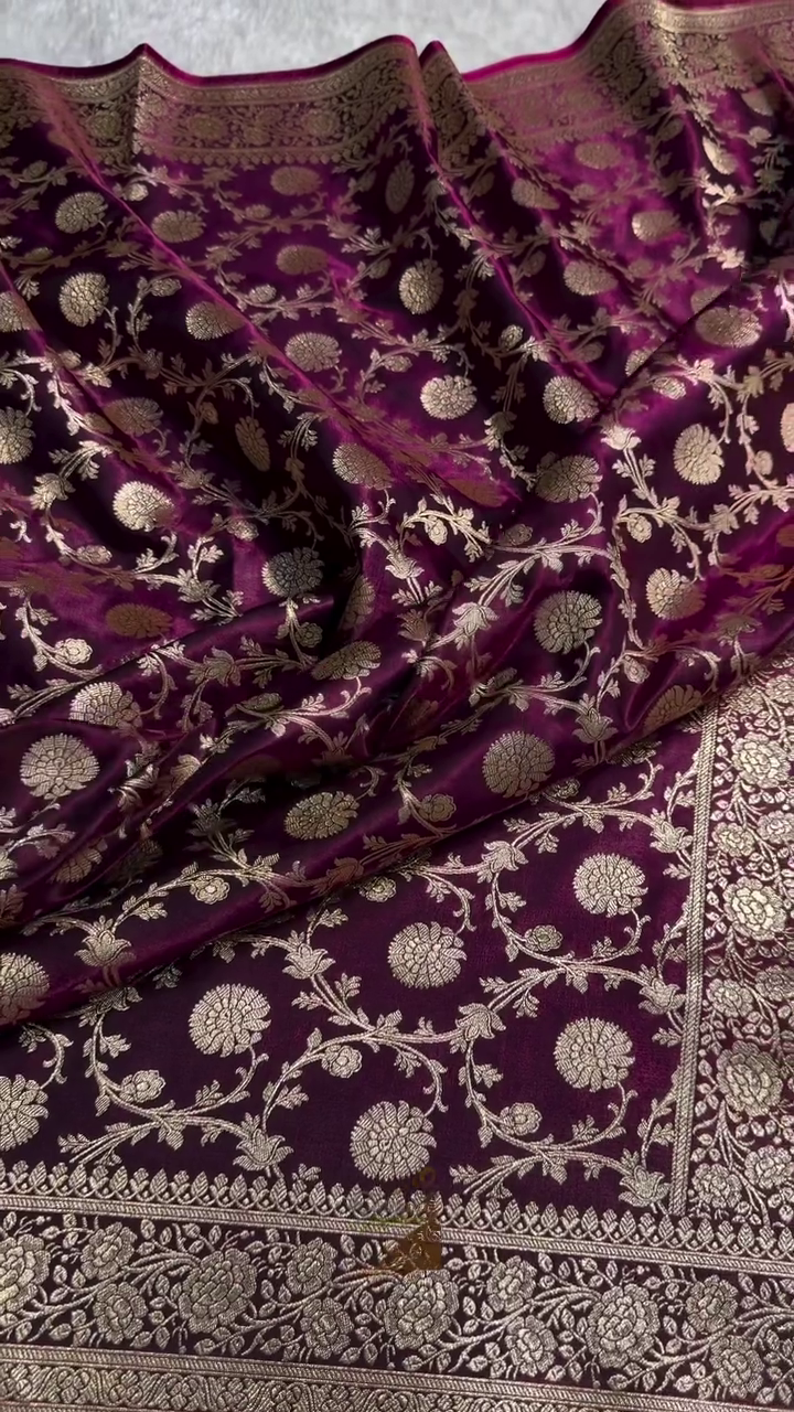 Royal Plum Banarasi Silk Saree – All-Over Golden Zari Jaal & Grand Heritage Pallu