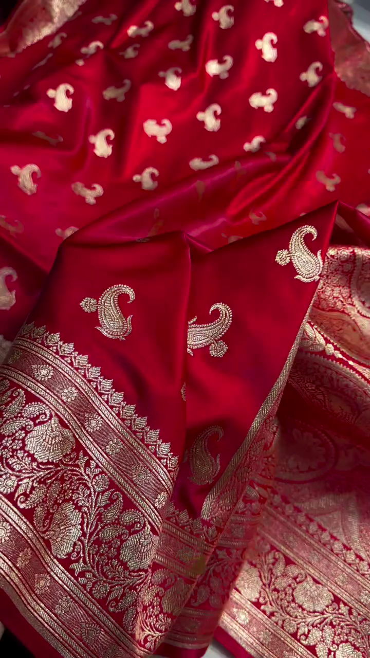 Royal Crimson Banarasi Silk Saree – Pure Zari Weave
