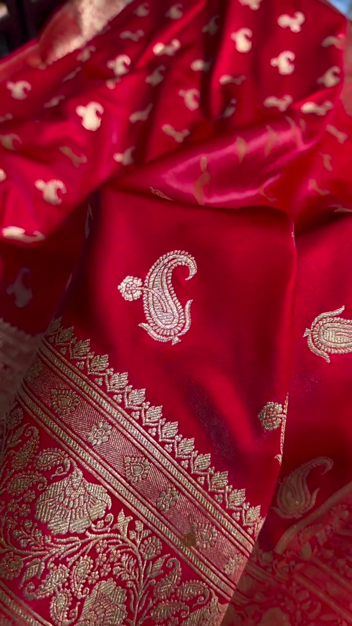Royal Crimson Banarasi Silk Saree – Pure Zari Weave