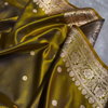 Olive Gold Banarasi Silk Saree – Elegant Zari Butta Weave