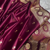Maroon Banarasi Silk Saree with Gold Zari Buti Motifs & Traditional Woven Border
