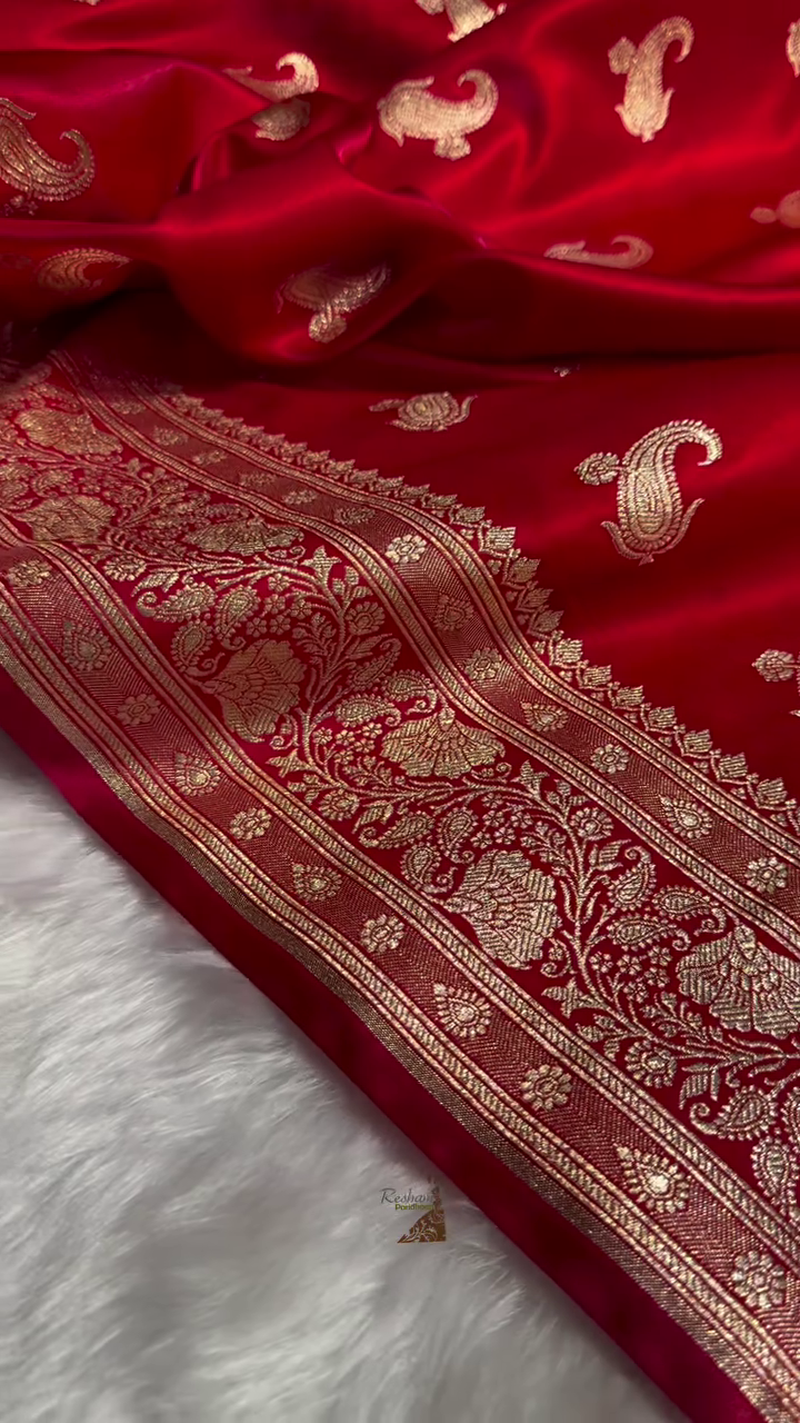 Royal Crimson Banarasi Silk Saree – Pure Zari Weave