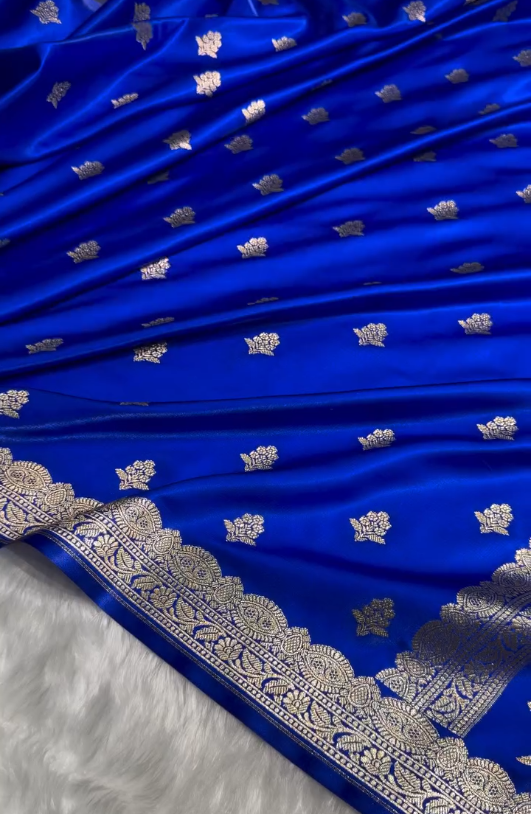 Royal Blue Silk Saree with Elegant Golden Zari Butti Work